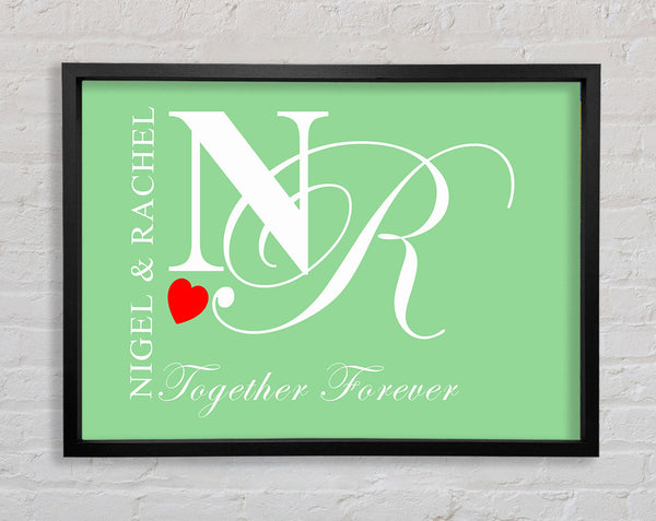 Your Names And Initials Together Forever Green Framed Print