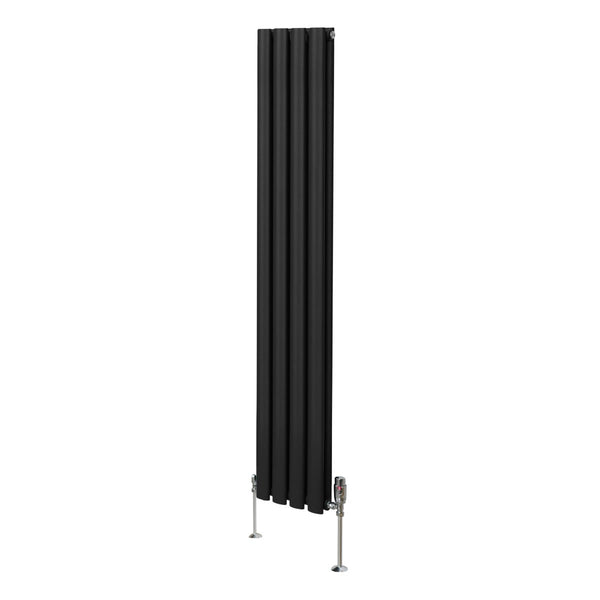 Oval Column Radiator & Valves - 1600mm x 240mm Black