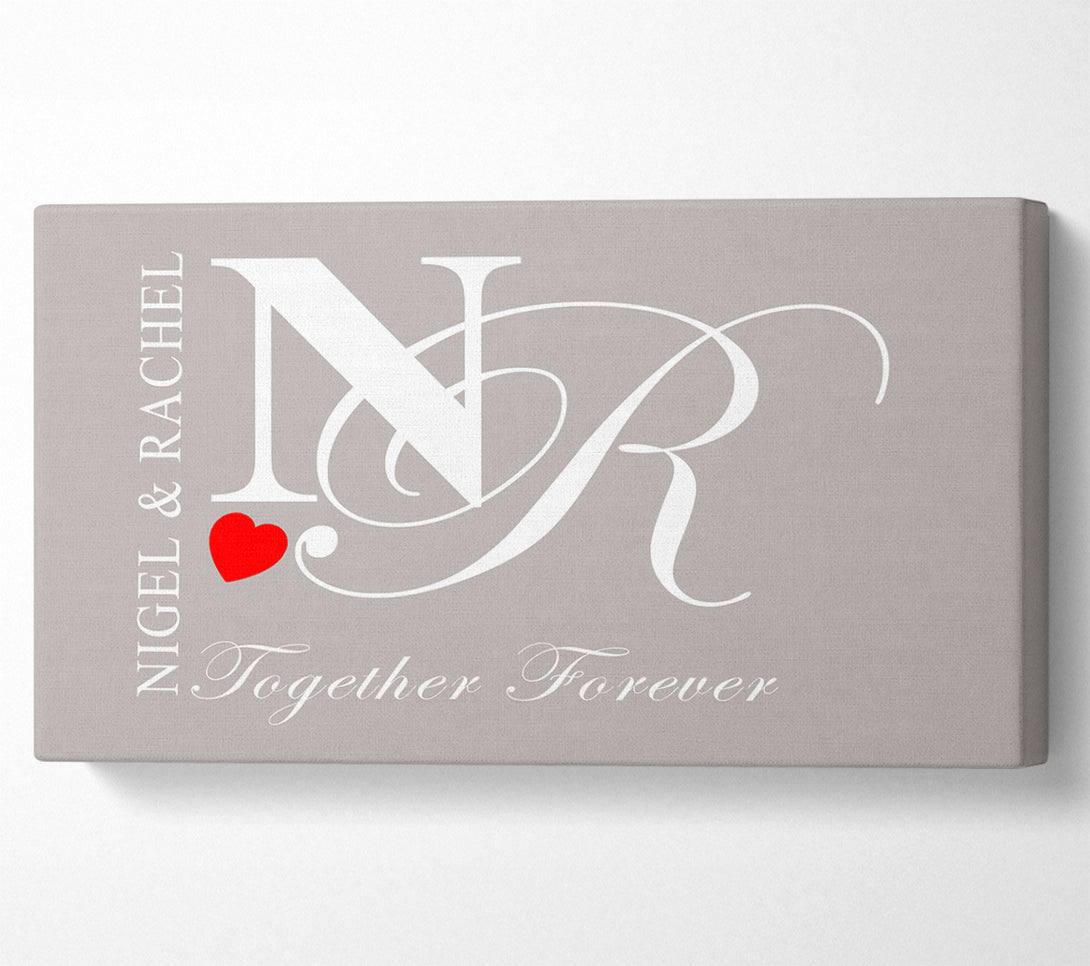  A Canvas Print of Your Names And Initials Together Forever Beige Canvas Art