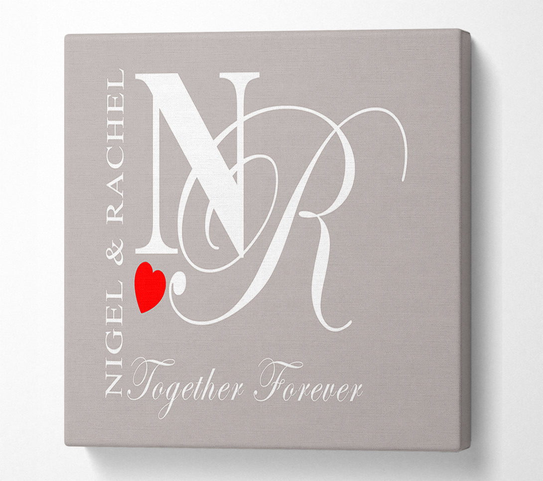  A Canvas Print of Your Names And Initials Together Forever Beige Canvas Art