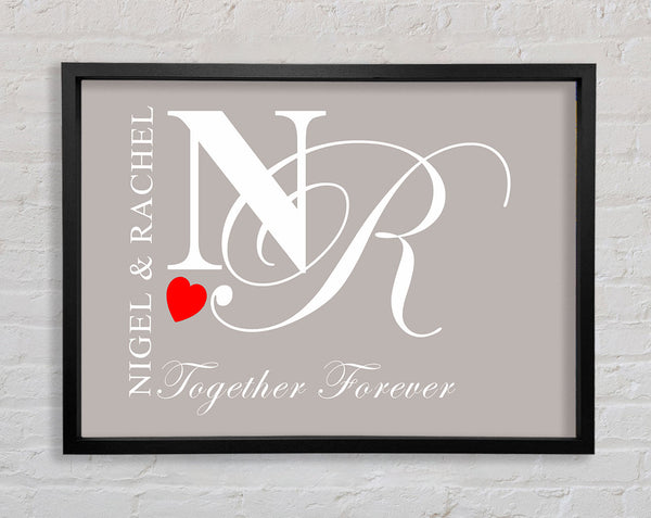 Your Names And Initials Together Forever Beige Framed Print