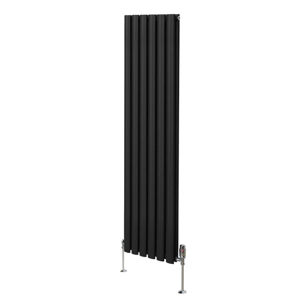 Oval Column Radiator & Valves - 1600mm x 360mm Black