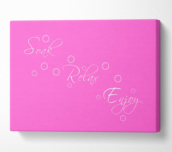  A Canvas Print of Bathroom Quote Soak Relax Enjoy Vivid Pink Canvas Wall Art