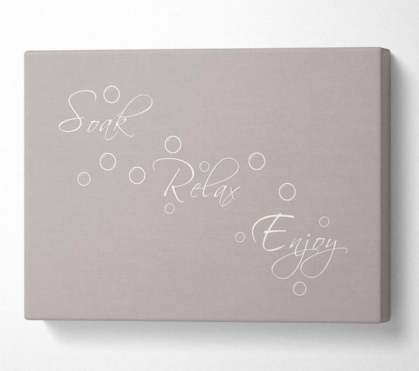  A Canvas Print of Bathroom Quote Soak Relax Enjoy Beige Canvas Print