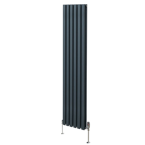 Oval Column Radiator & Valves - 1800mm x 360mm Anthracite Grey