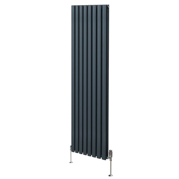 Oval Column Radiator & Valves - 1800mm x 480mm Anthracite Grey