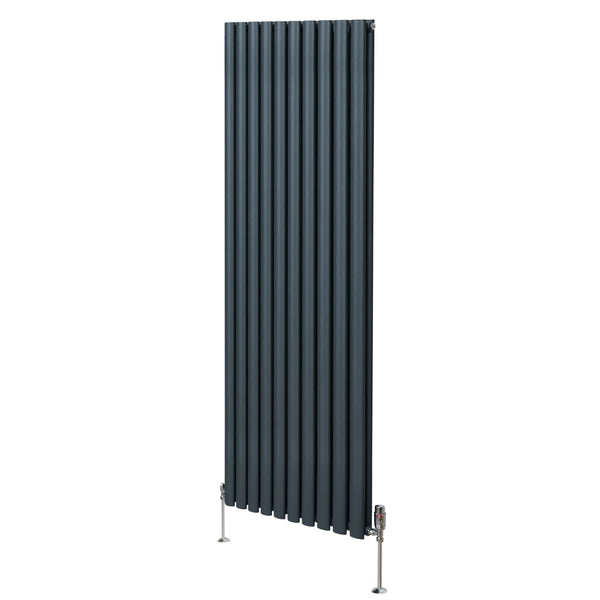 Oval Column Radiator & Valves - 1800mm x 600mm Anthracite Grey