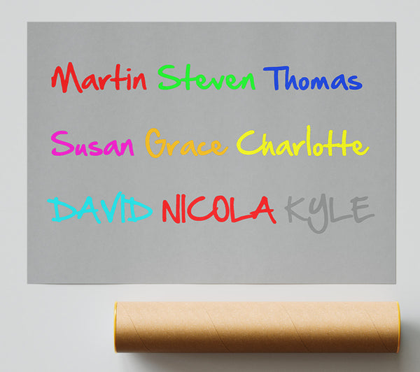 Your Name In A Choice Of Colours Grey White Giclee Print