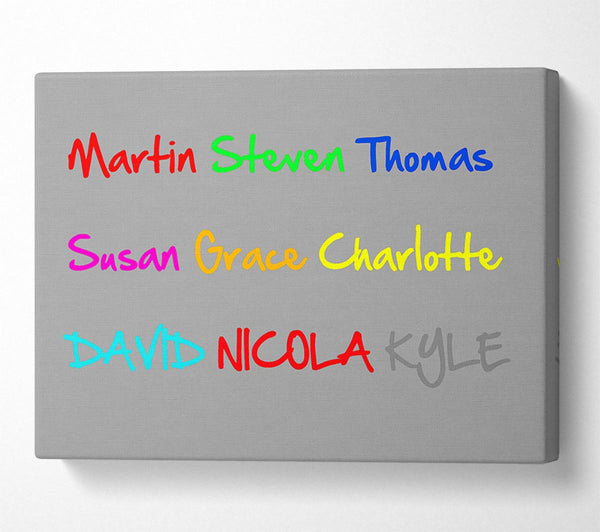  A Canvas Print of Your Name In A Choice Of Colours Grey White Canvas Wall Art
