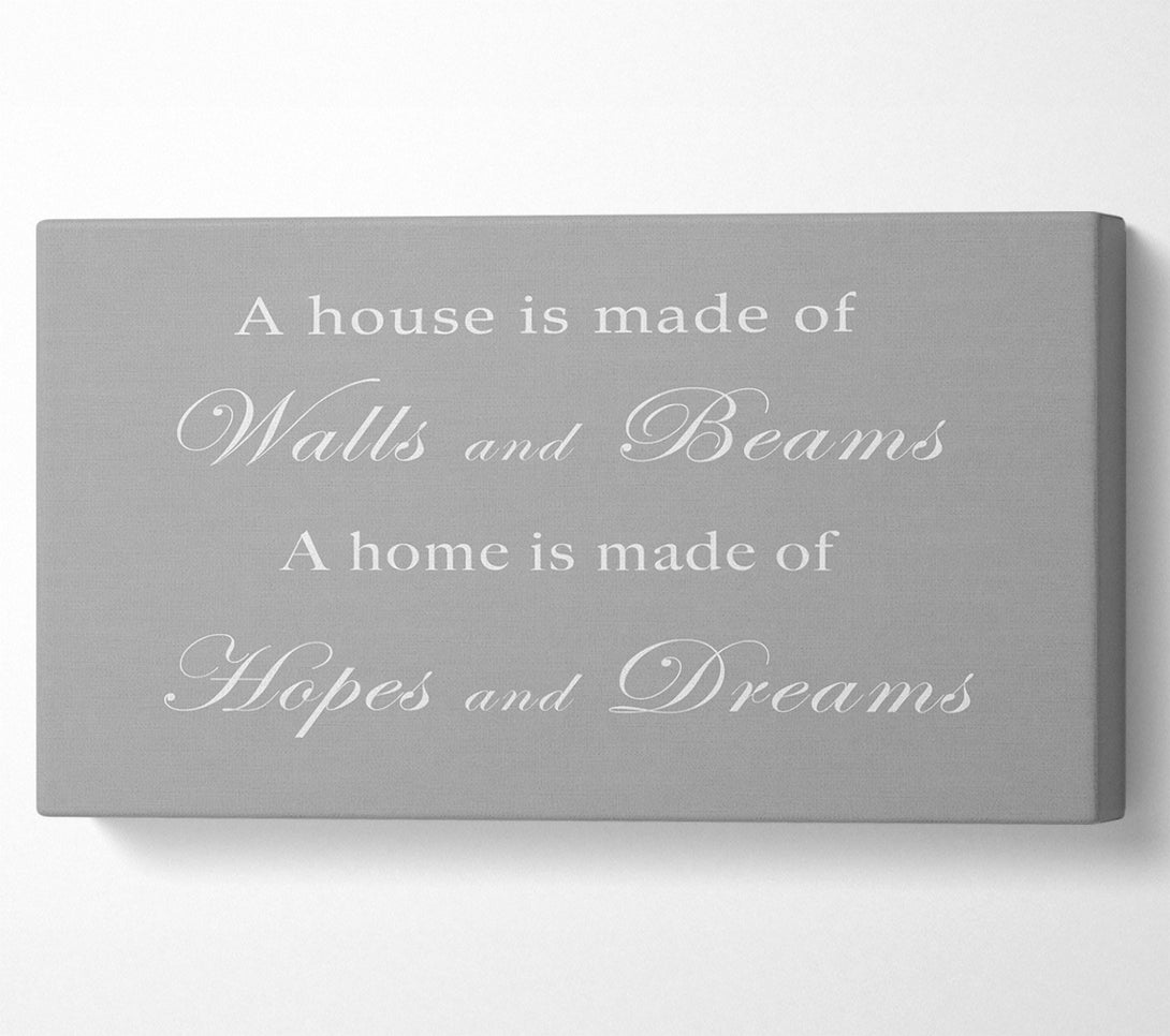  A Canvas Print of Home Quote Walls n Beams Hopes n Dreams Grey White Canvas Wall Art