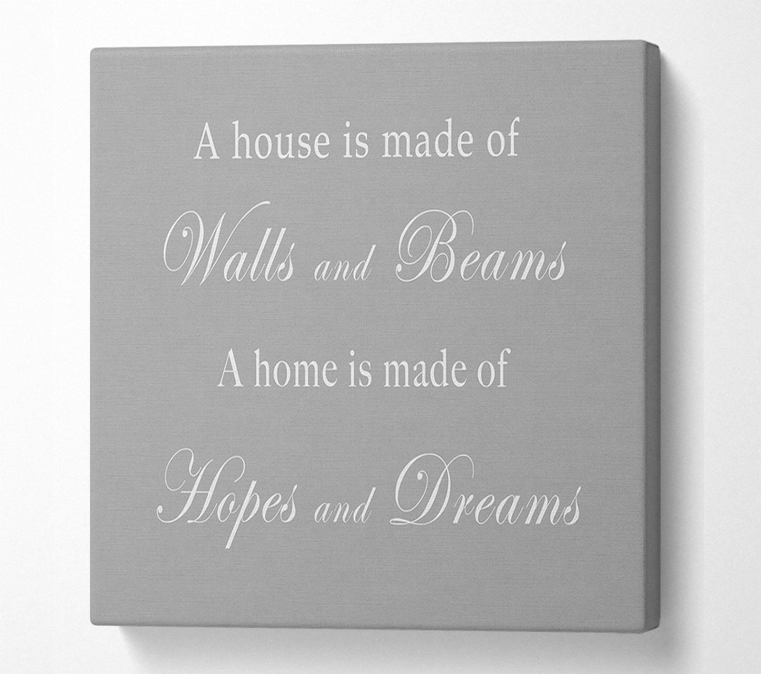  A Canvas Print of Home Quote Walls n Beams Hopes n Dreams Grey White Canvas Wall Art