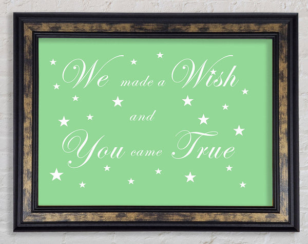 Nursery Quote We Made A Wish And You Came True Green Framed Print