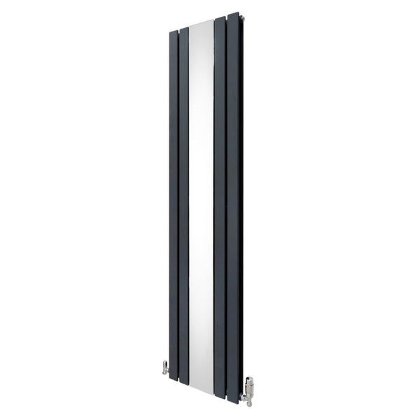 Flat Mirror Radiator & Valves - 1800mm x 425mm - Anthracite Grey