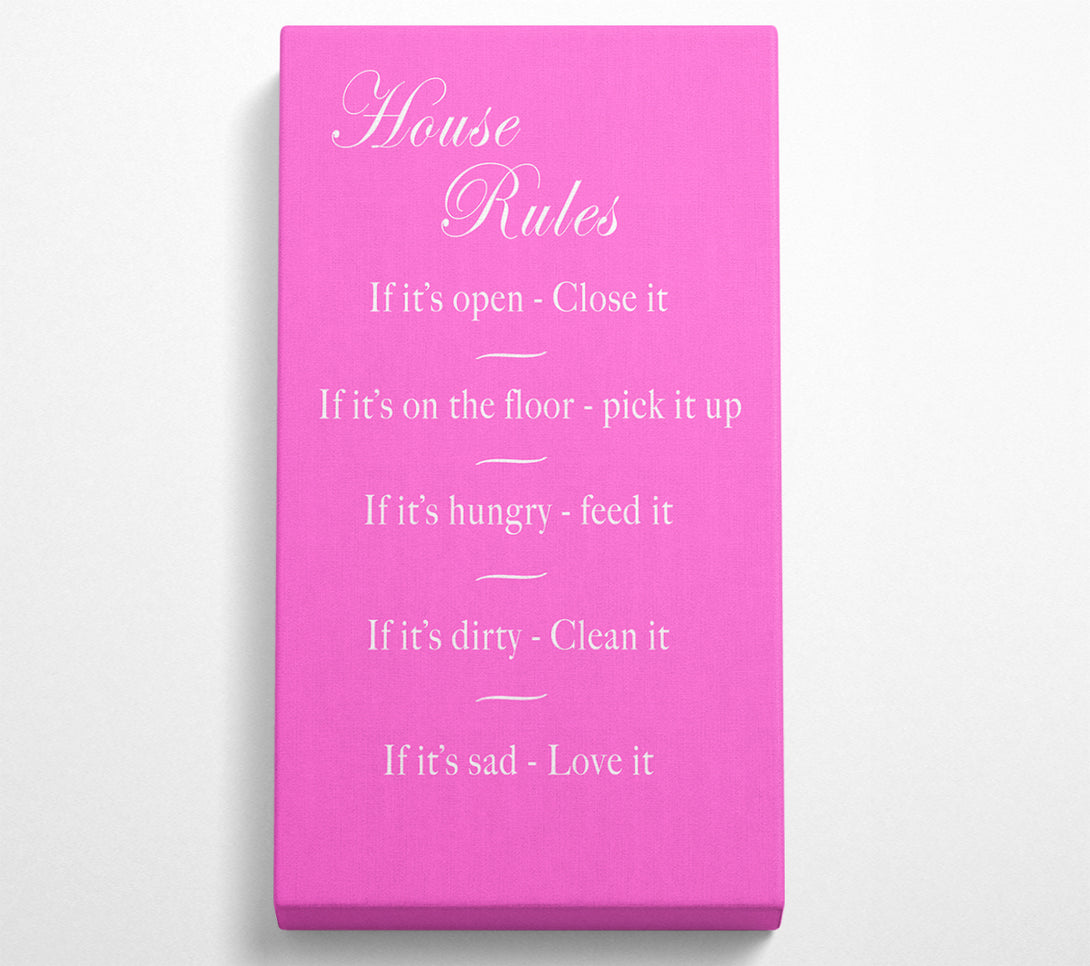  A Canvas Print of House Rules 2 Vivid Pink Canvas Wall Art