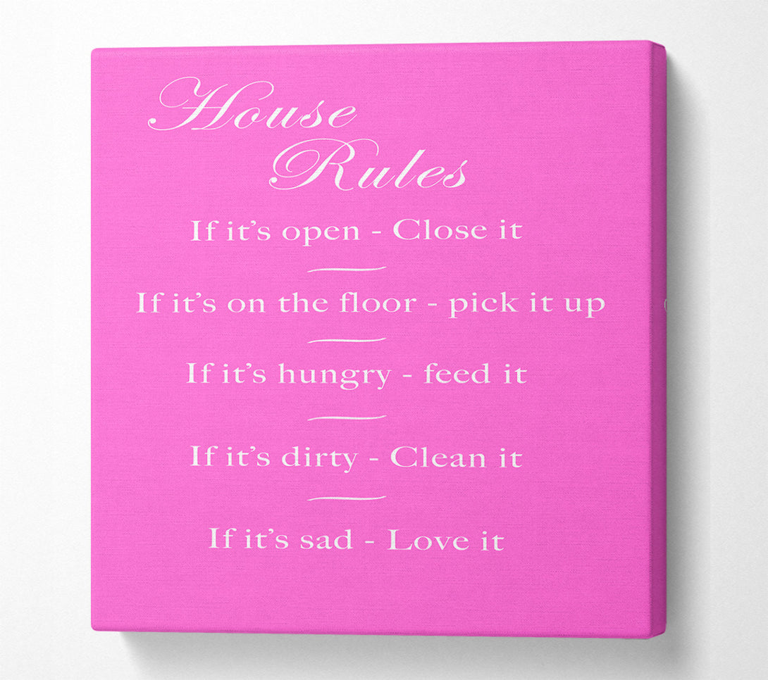  A Canvas Print of House Rules 2 Vivid Pink Canvas Wall Art