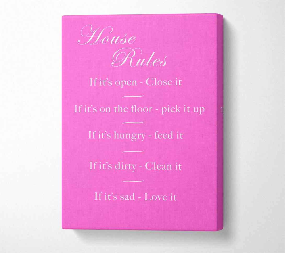  A Canvas Print of House Rules 2 Vivid Pink Canvas Wall Art