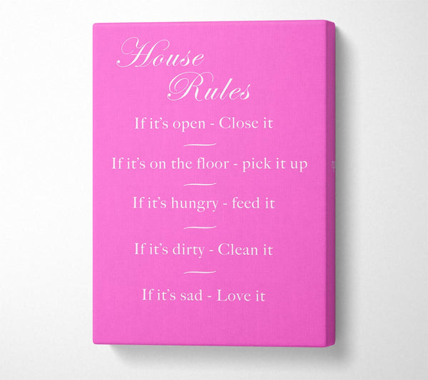  A Canvas Print of House Rules 2 Vivid Pink Canvas Wall Art