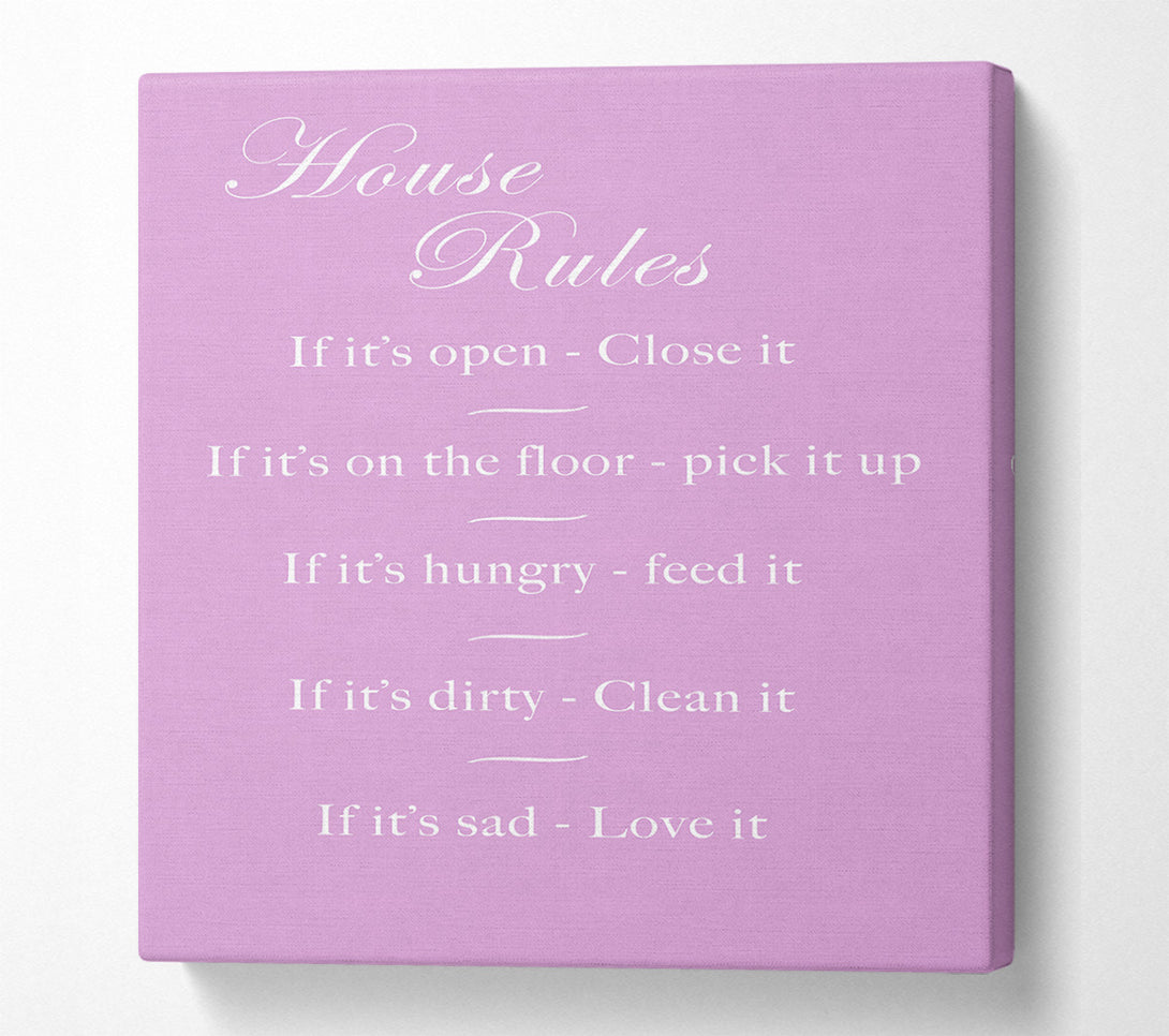  A Canvas Print of Family Quote House Rules 2 Pink Canvas Print