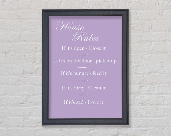 Family Quote House Rules 2 Lilac Framed Print
