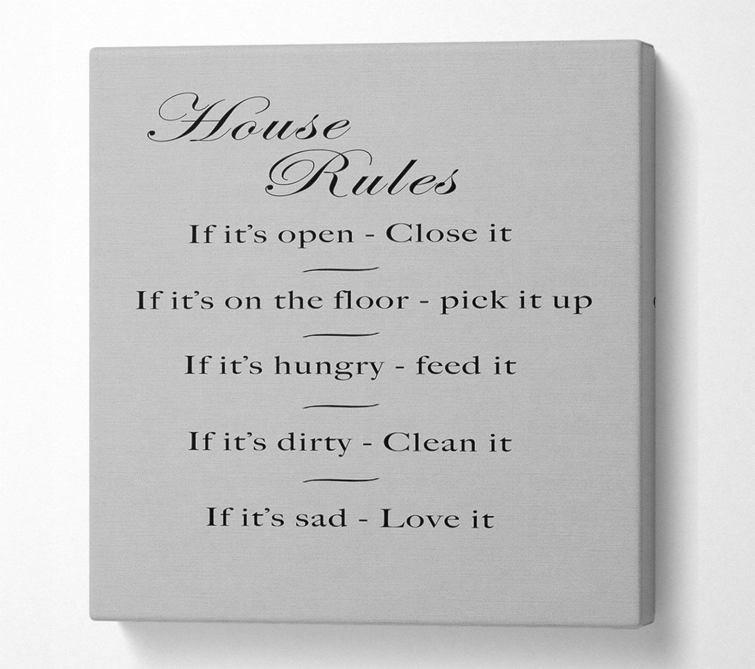 A Canvas Print of Family Quote House Rules 2 Grey Canvas Print