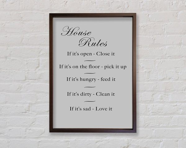 Family Quote House Rules 2 Grey Framed Print