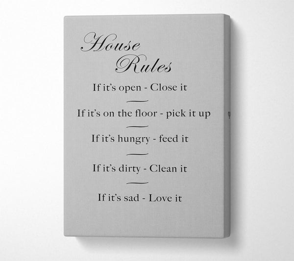  A Canvas Print of Family Quote House Rules 2 Grey Canvas Print