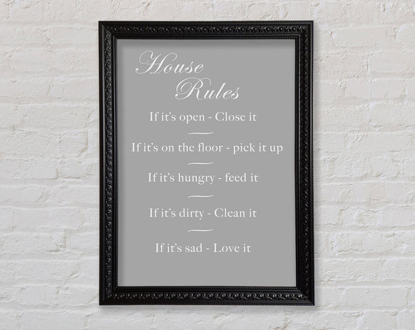 Family Quote House Rules 2 Grey White Framed Print