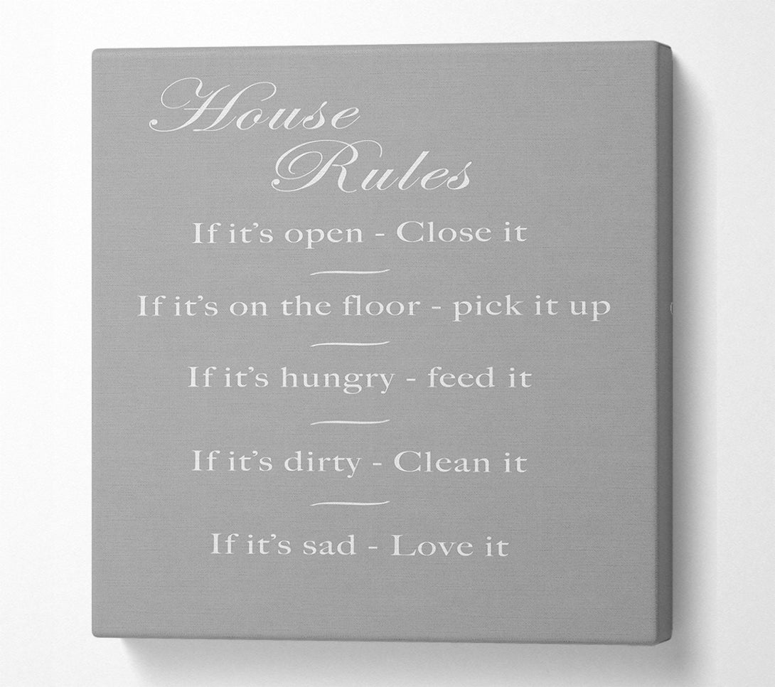  A Canvas Print of Family Quote House Rules 2 Grey White Canvas Art