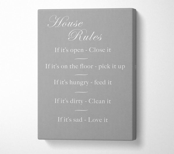  A Canvas Print of Family Quote House Rules 2 Grey White Canvas Art