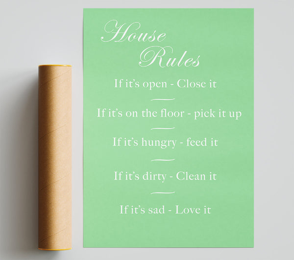 Family Quote House Rules 2 Green Print