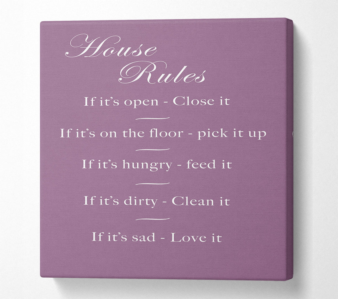  A Canvas Print of Family Quote House Rules 2 Dusty Pink Canvas Wall Art