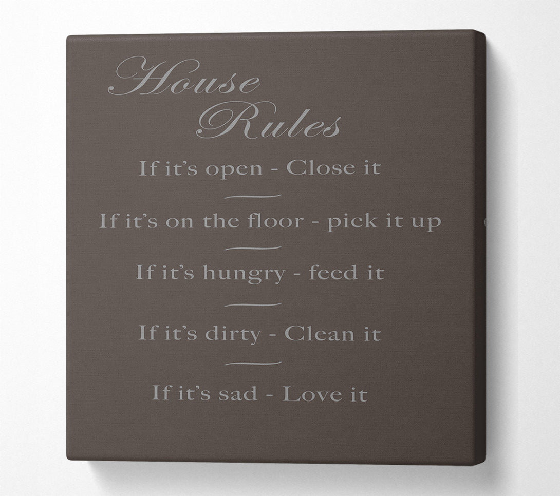  A Canvas Print of Family Quote House Rules 2 Chocolate Canvas Print