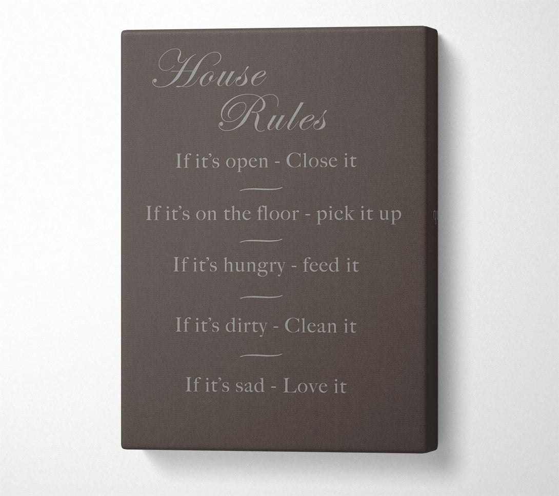 A Canvas Print of Family Quote House Rules 2 Chocolate Canvas Print
