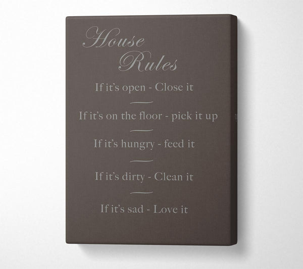  A Canvas Print of Family Quote House Rules 2 Chocolate Canvas Print