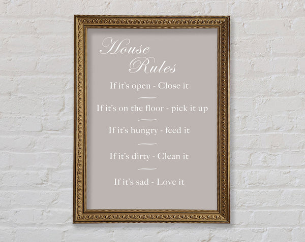 Family Quote House Rules 2 Beige Framed Print