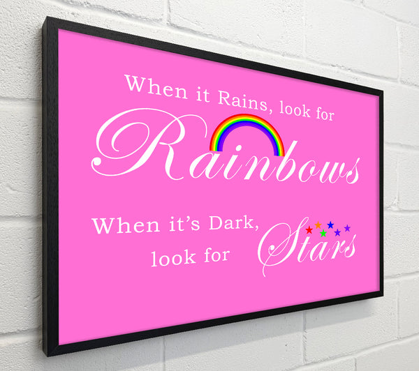 Girls Room Quote When It Rains Look For Rainbows 2 Vivid Pink