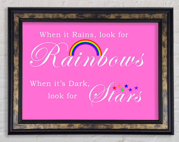 Girls Room Quote When It Rains Look For Rainbows 2 Vivid Pink Framed Print