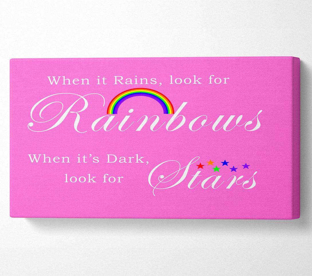 A Canvas Print of Girls Room Quote When It Rains Look For Rainbows 2 Vivid Pink Canvas Art