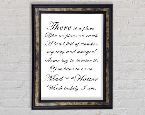 Alice In Wonderland As Mad As A Hatter White Framed Print