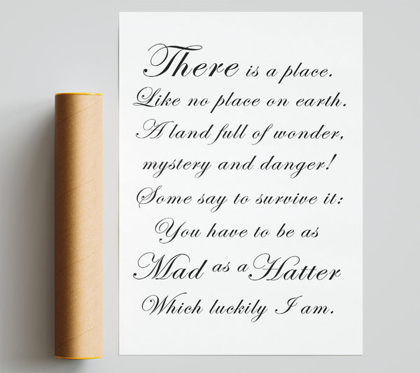 Alice In Wonderland As Mad As A Hatter White Giclee Print