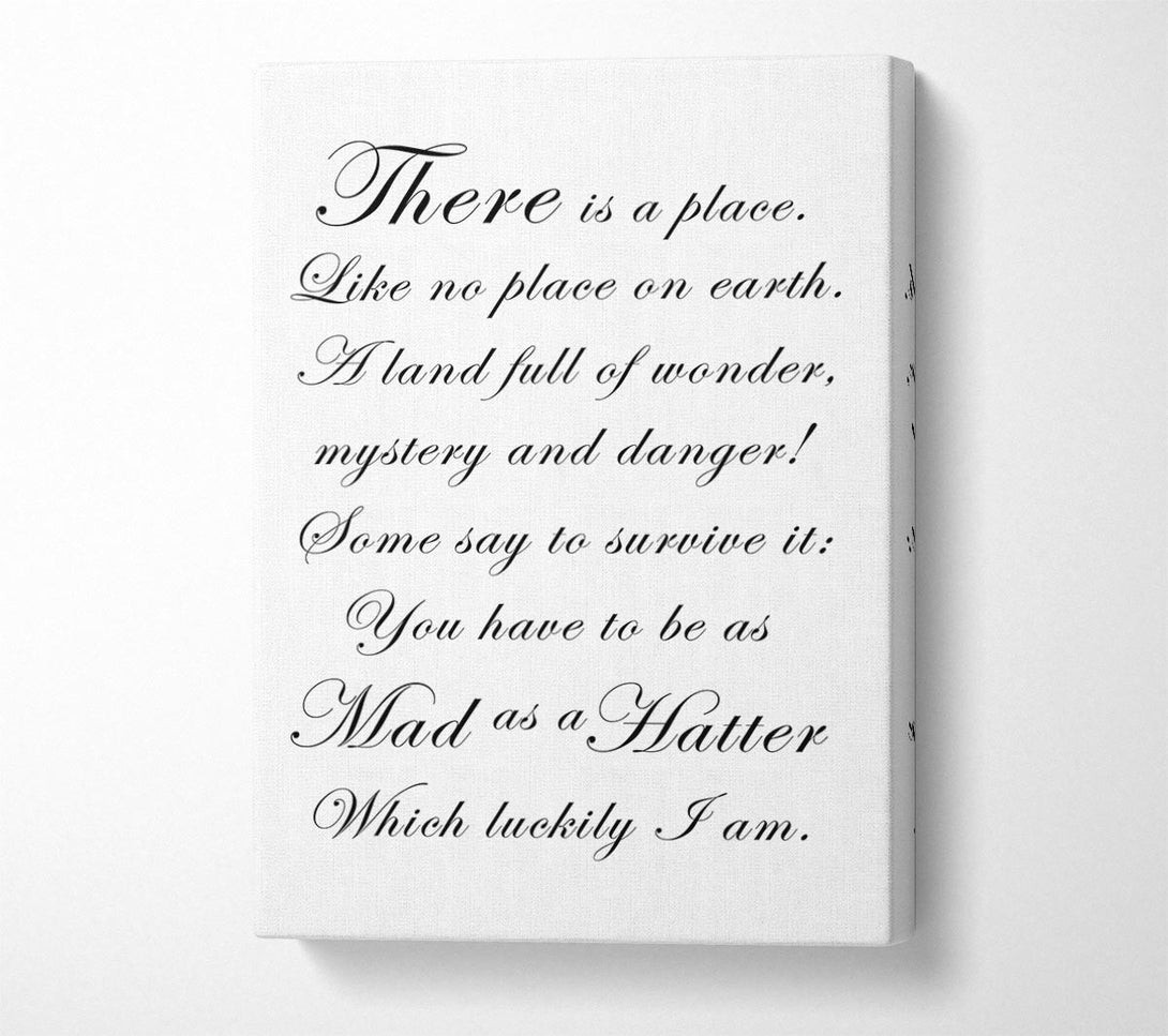  A Canvas Print of Alice In Wonderland As Mad As A Hatter White Canvas Wall Art