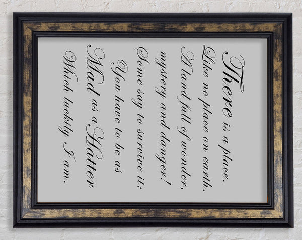 Alice In Wonderland As Mad As A Hatter Grey Framed Print