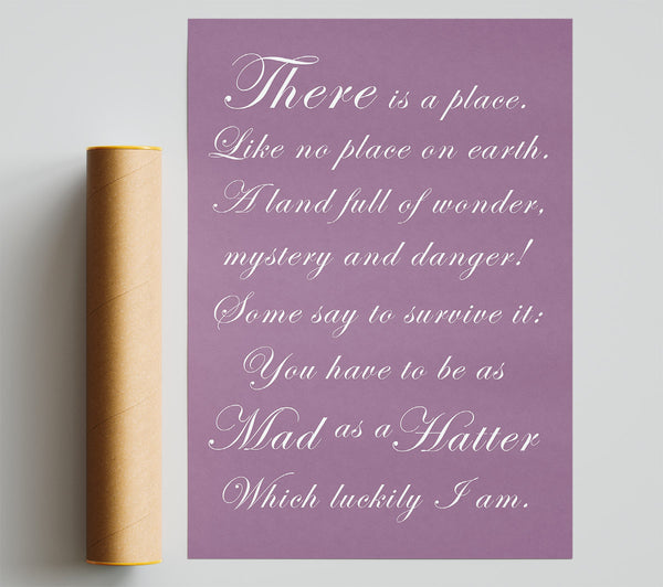 Alice In Wonderland As Mad As A Hatter Dusty Pink Giclee Print