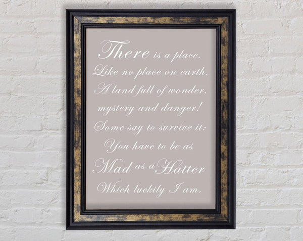 Alice In Wonderland As Mad As A Hatter Beige Framed Print