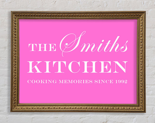 Kitchen Quote Your Family Name And Date Kitchen Vivid Pink Framed Print