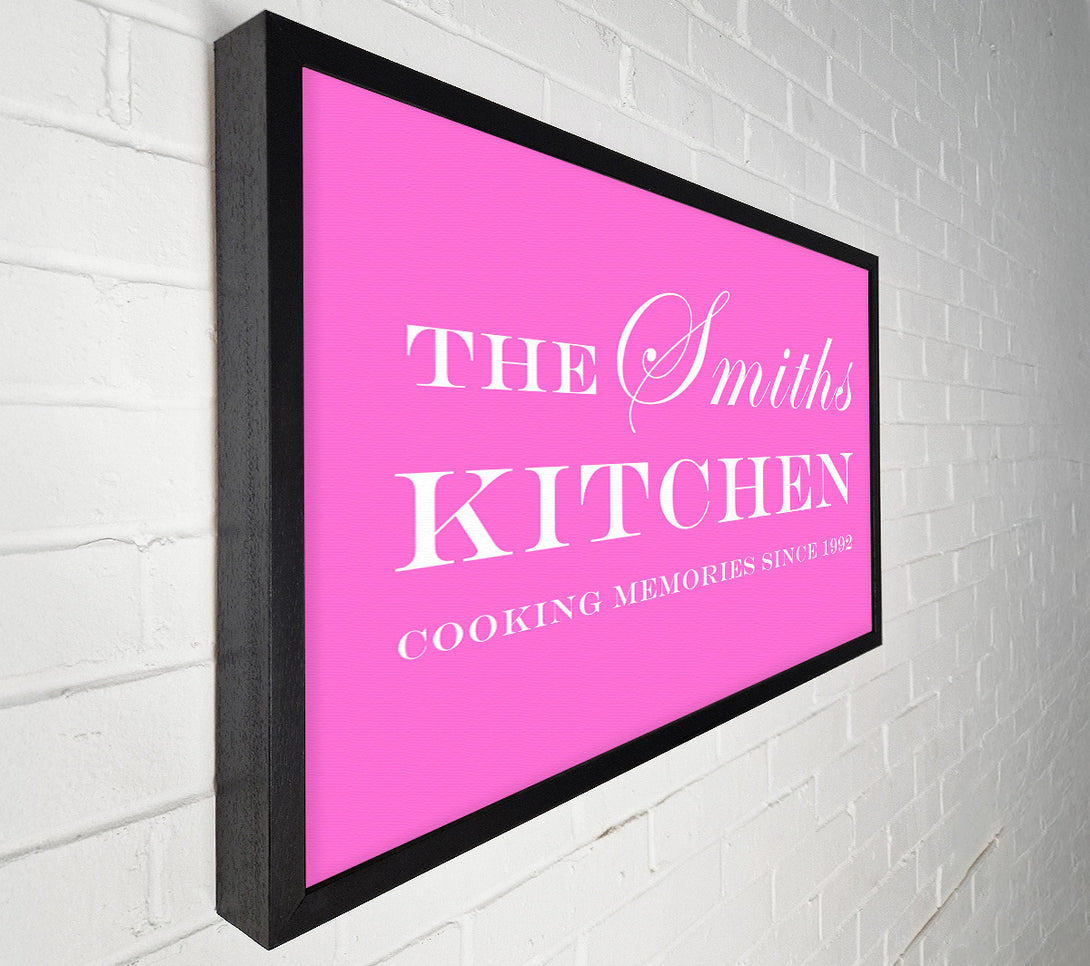  A Canvas Print of Kitchen Quote Your Family Name And Date Kitchen Vivid Pink Canvas Art