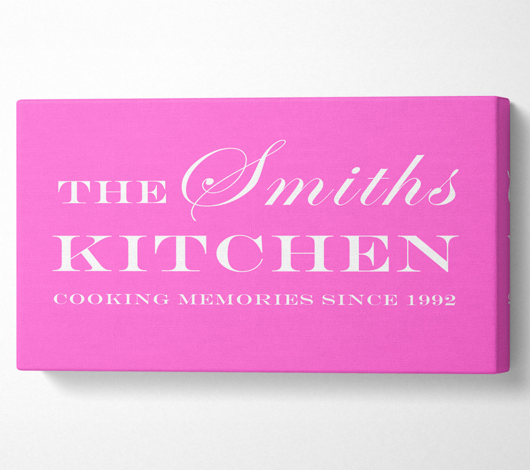  A Canvas Print of Kitchen Quote Your Family Name And Date Kitchen Vivid Pink Canvas Art