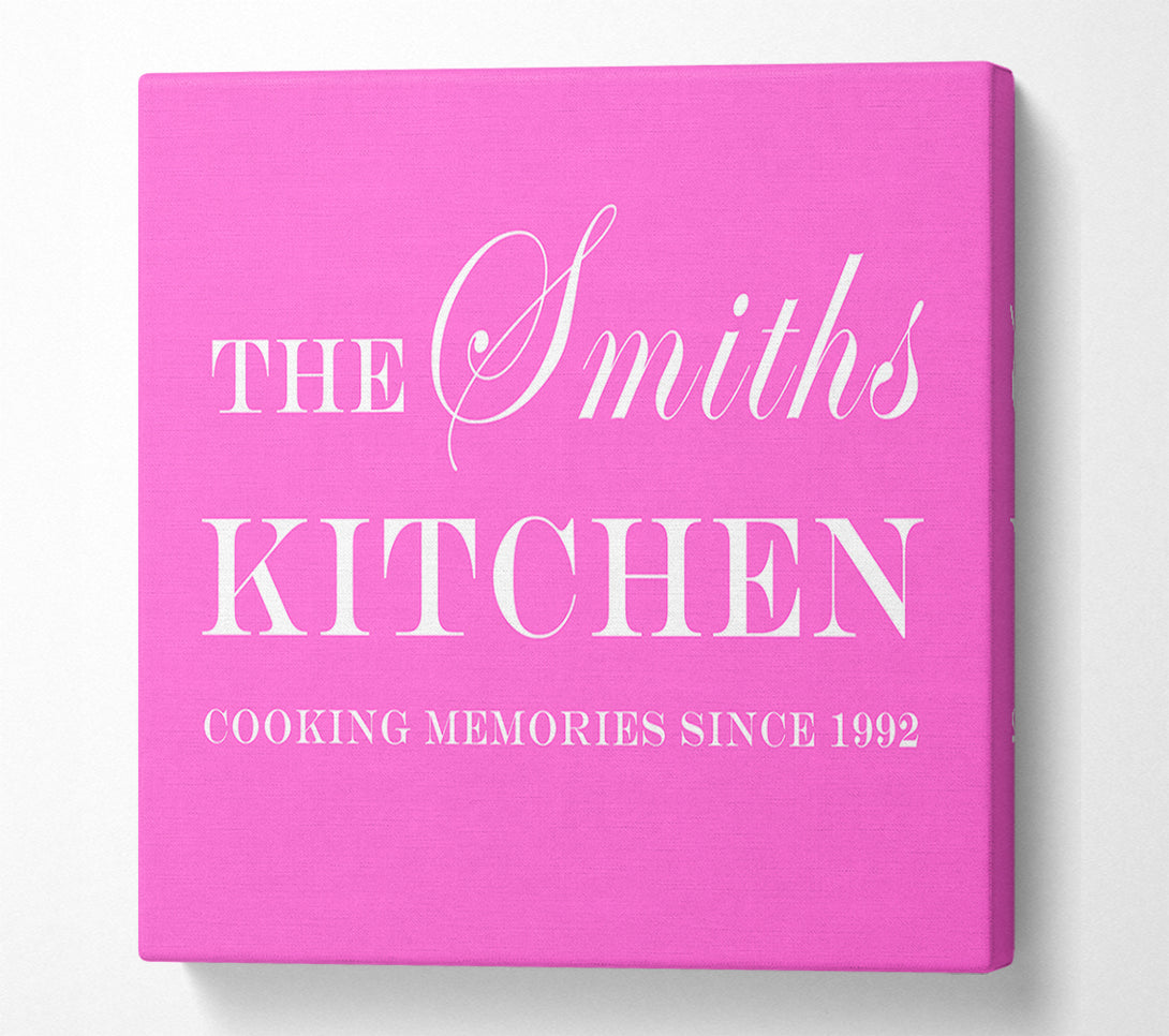  A Canvas Print of Kitchen Quote Your Family Name And Date Kitchen Vivid Pink Canvas Art
