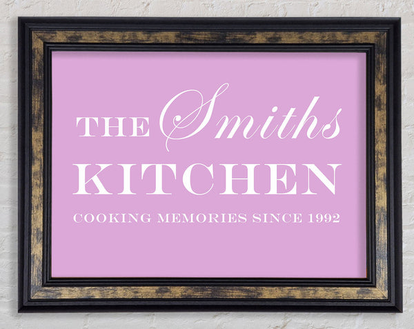 Kitchen Quote Your Family Name And Date Kitchen Pink Framed Print
