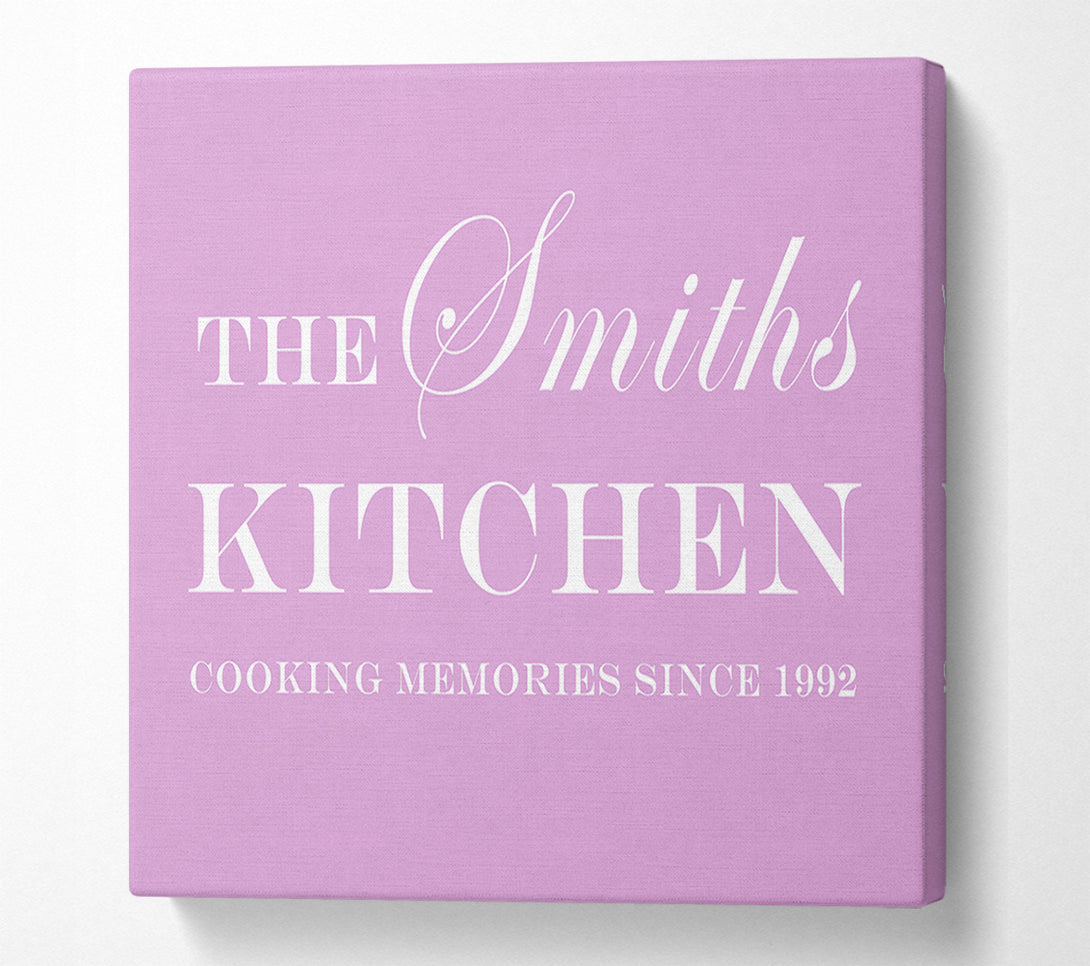  A Canvas Print of Kitchen Quote Your Family Name And Date Kitchen Pink Canvas Art